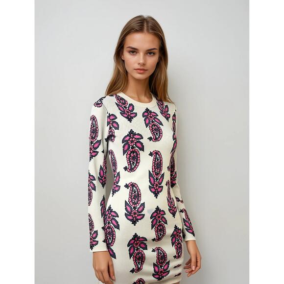 English Factory Women's Long Sleeve Cream Crew Neck Knee Length‎ Sweater Dress S - Picture 1 of 9